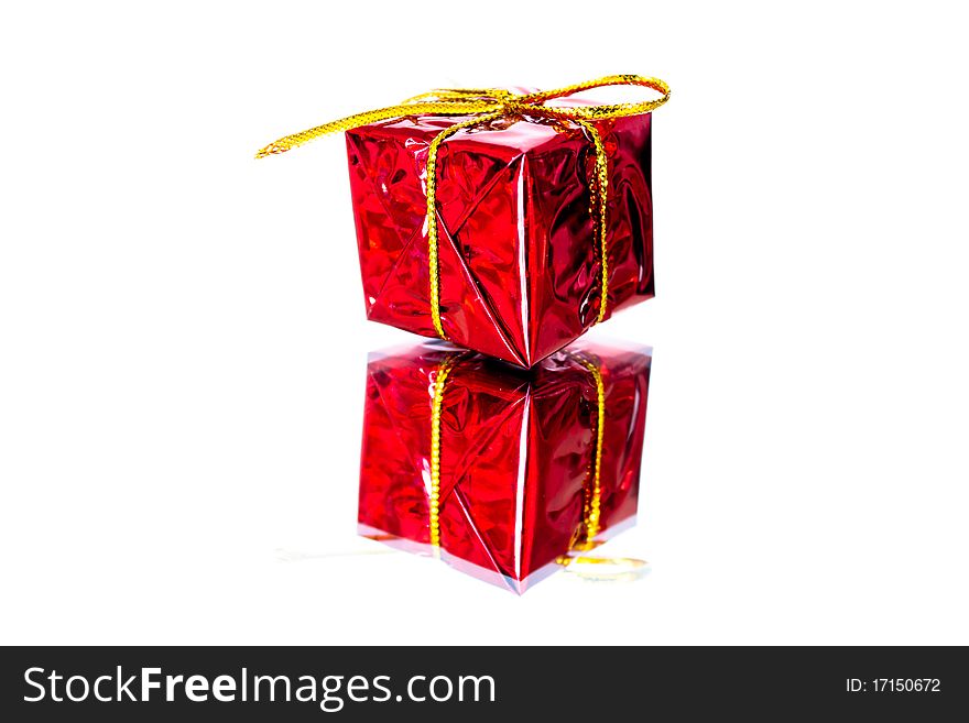 Red gift box and reflection