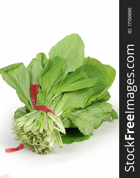 Green chinese cabbage on white background