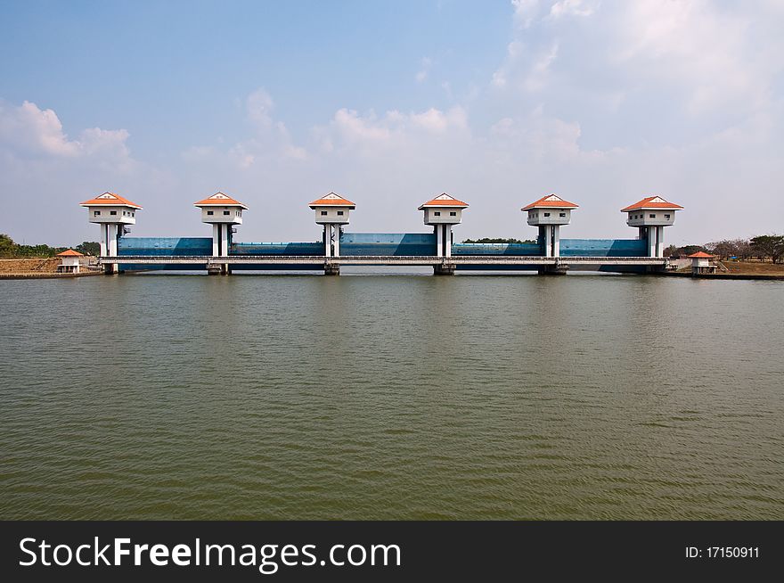 Landscape of water gate at Chachoengsao province, Thailand.