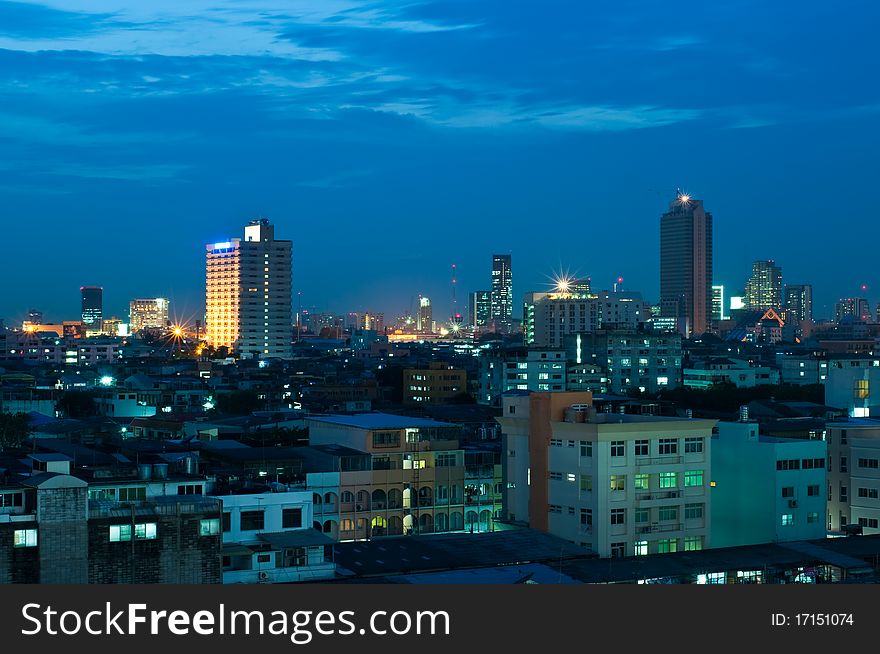 Evening view of Bangkok city, Thailand.
