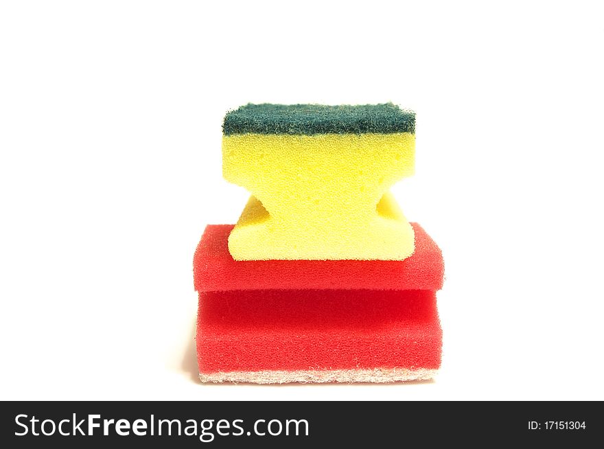 Photo of the kitchen sponges on white background