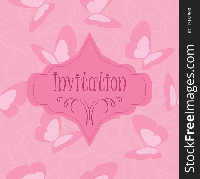 Seamless pink invitation with butterflies. Seamless pink invitation with butterflies