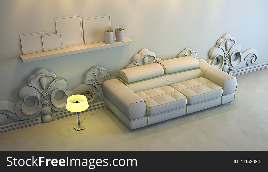 A gray 3d interior composition. A gray 3d interior composition