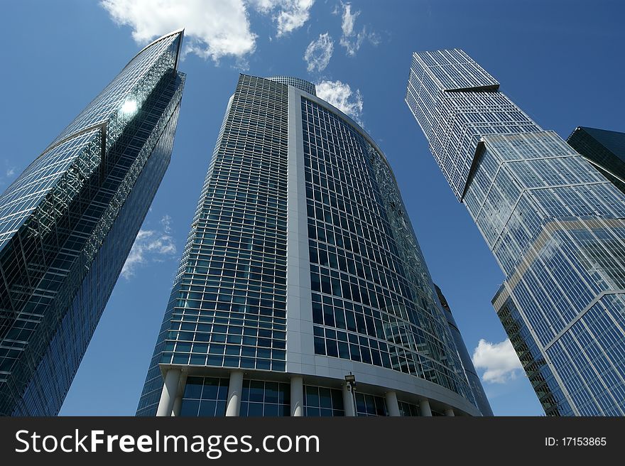 Skyscrapers of the International Business Center (City) closeup, Moscow, Russia