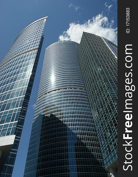 Skyscrapers of the International Business Center (City) closeup, Moscow, Russia
