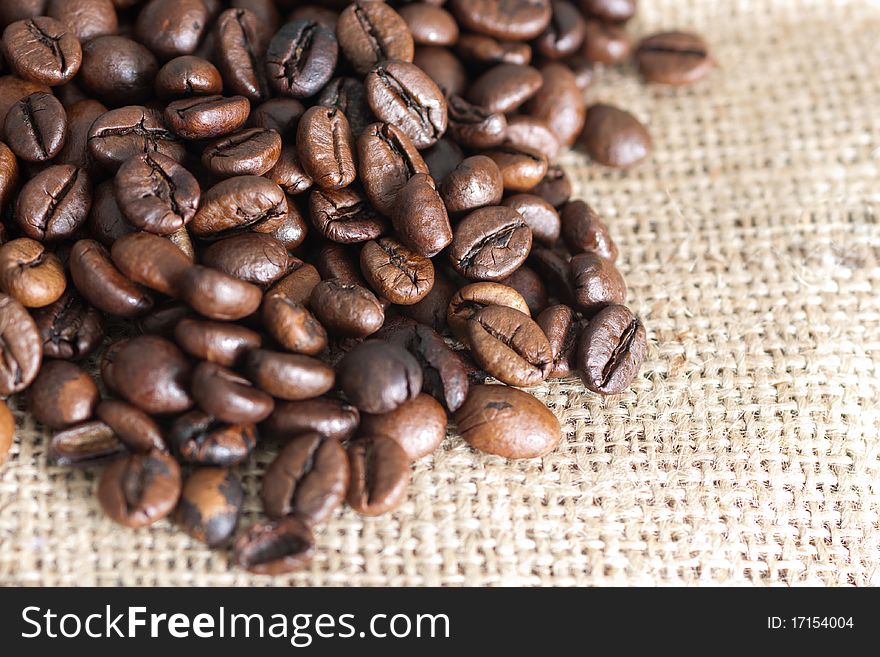 Background image of coffee beans and canvas. Background image of coffee beans and canvas