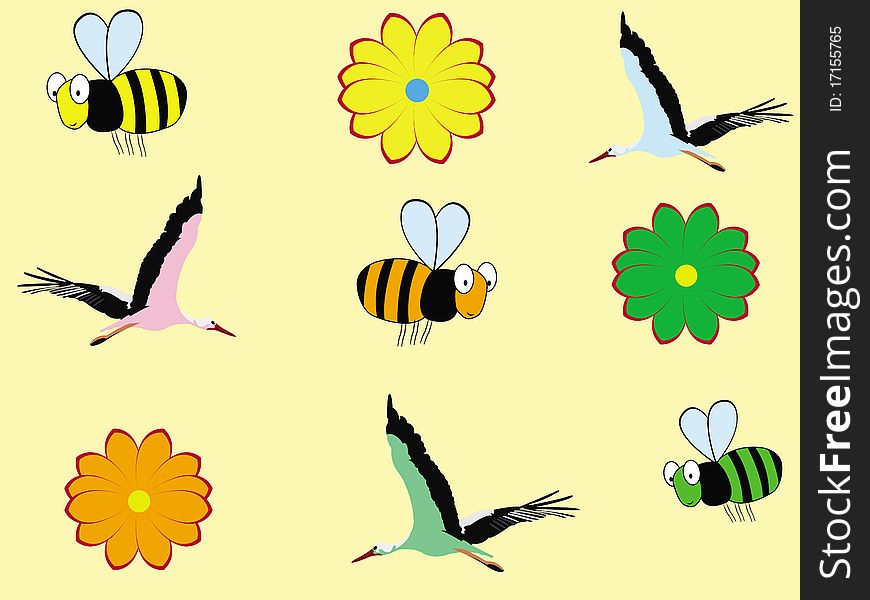 This image represents a funny spring background with childishly elements