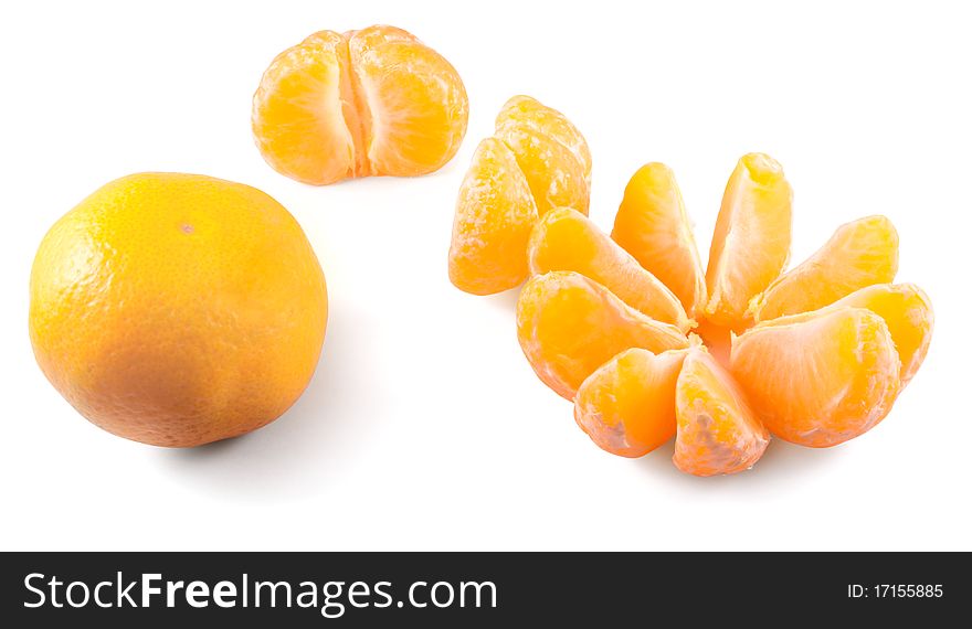 Three fresh mandarins in different modes isolated on white background. Three fresh mandarins in different modes isolated on white background