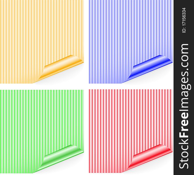 Four striped colored sticker with curled corners. Four striped colored sticker with curled corners