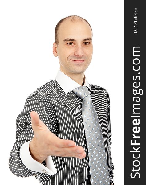Young businessman giving hand for an handshake
