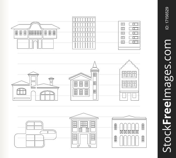 Different kind of houses and buildings - Vector Illustration 2