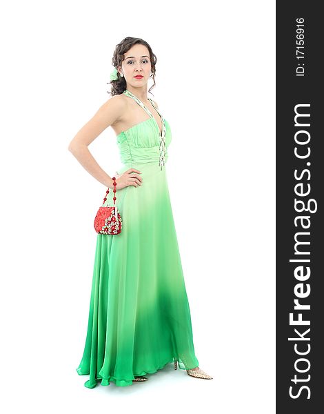 Attractive Woman In Elegant Green Dress