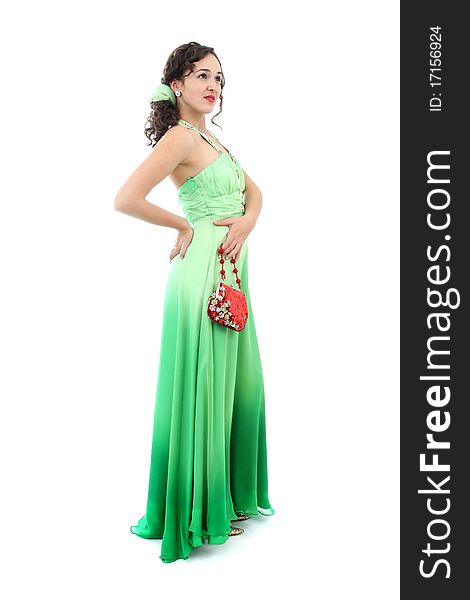 Attractive Woman In Elegant Green Dress