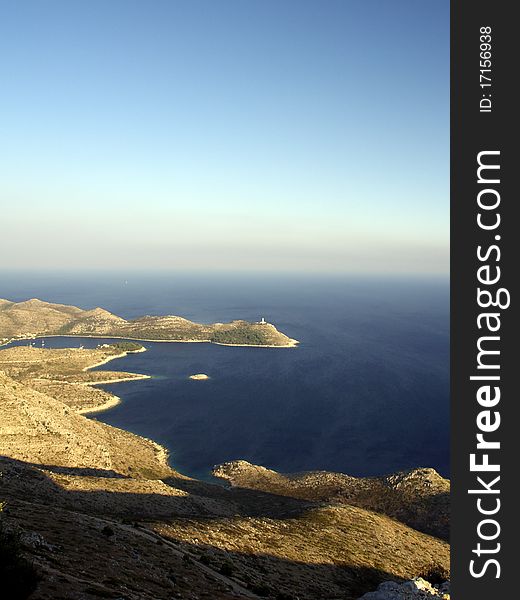Croatian coast, a view from the highest peak of island of Vis. Croatian coast, a view from the highest peak of island of Vis