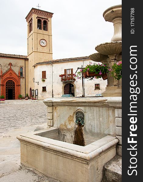 Market Place With Fountain In Italy