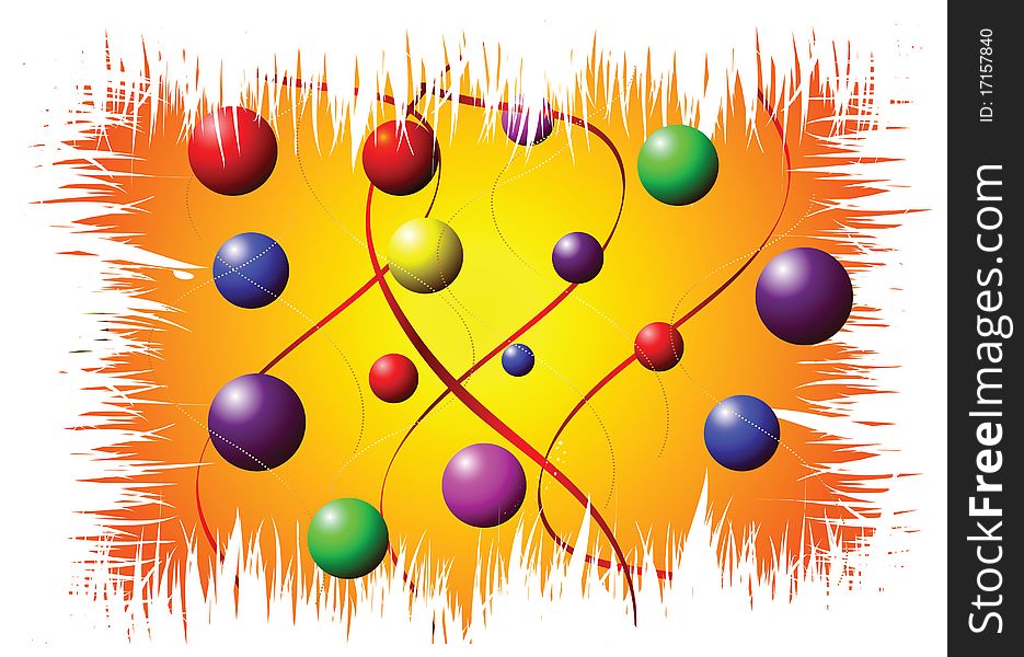 Multi-colored balls on a yellow winter background. Multi-colored balls on a yellow winter background
