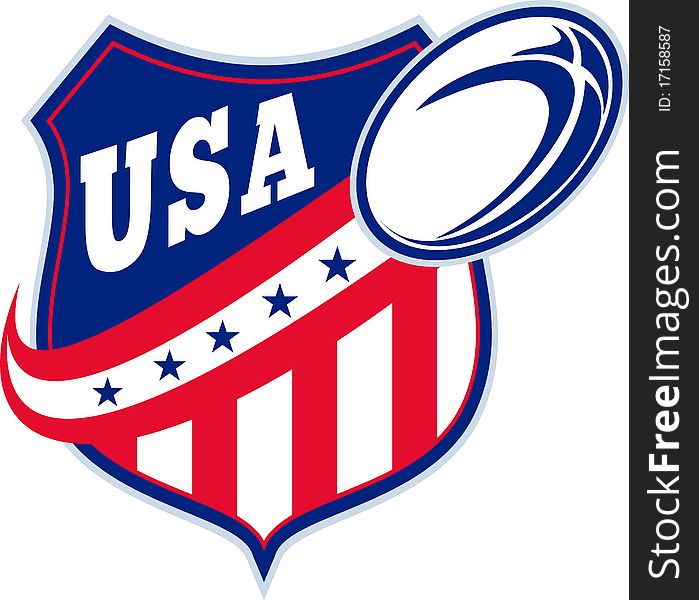 Illustration of an American rugby ball shield with stars and stripes and words usa. Illustration of an American rugby ball shield with stars and stripes and words usa.