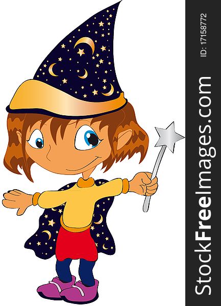 Vectors illustration shows a child dressed as sorceress