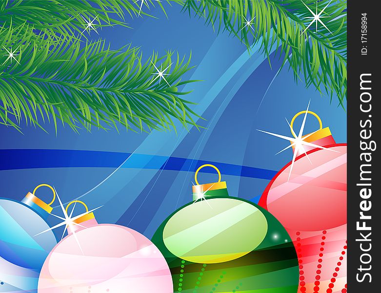 Christmas decorations on the wavy blue background. Christmas decorations on the wavy blue background