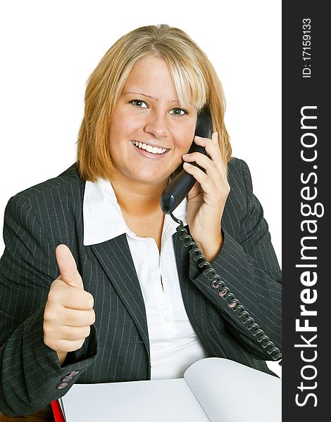 Businesswoman on phone - isolated on white background. Businesswoman on phone - isolated on white background