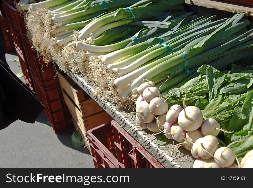 Groups Of Vegetables In A Market