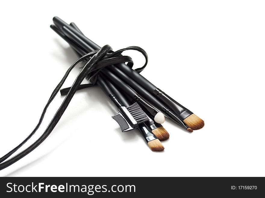 Professional makeup brushes on white