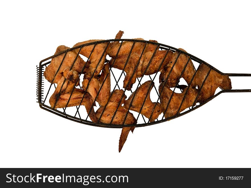 Chicken roasted over charcoal isolated on white with clipping path