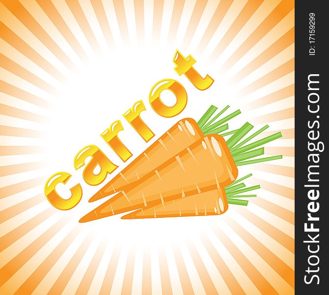 Three carrots on striped background,  illustration. Three carrots on striped background,  illustration