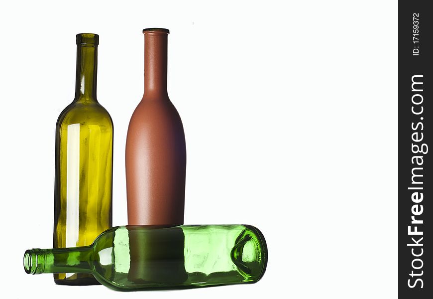 Three bottles on a white background