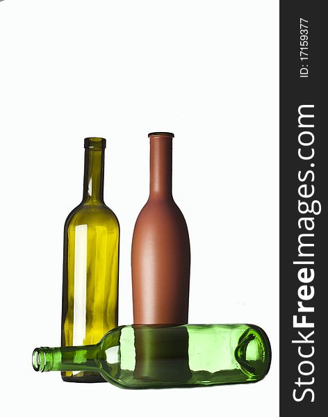 Three bottles on a white background