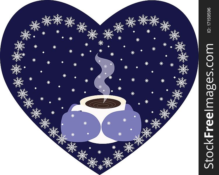 Coffee/tea and pair of warm mittens cold in winter. Coffee/tea and pair of warm mittens cold in winter