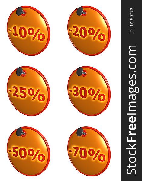 3D sale tags with a shiny look.
