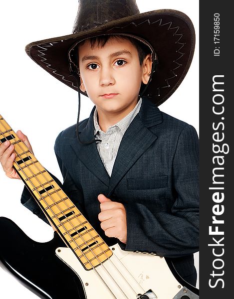 Boy in a cowboy hat and guitar