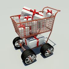 Shopping Cart Full Of Gifts Stock Photos