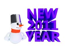Happy Snowman Near NEW 2011 YEAR Text Royalty Free Stock Photo Happy Snowman Near NEW 2011 YEAR Text Royalty Free Stock Photo