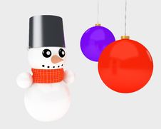Tiny Snowman And Christmas Tree Decor Royalty Free Stock Photo