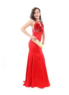 Attractive Young Woman In Elegant Red Dress Royalty Free Stock Photography