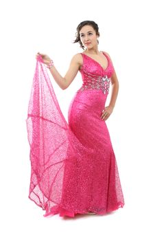 Attractive Young Woman In Elegant Pink Dress Stock Images