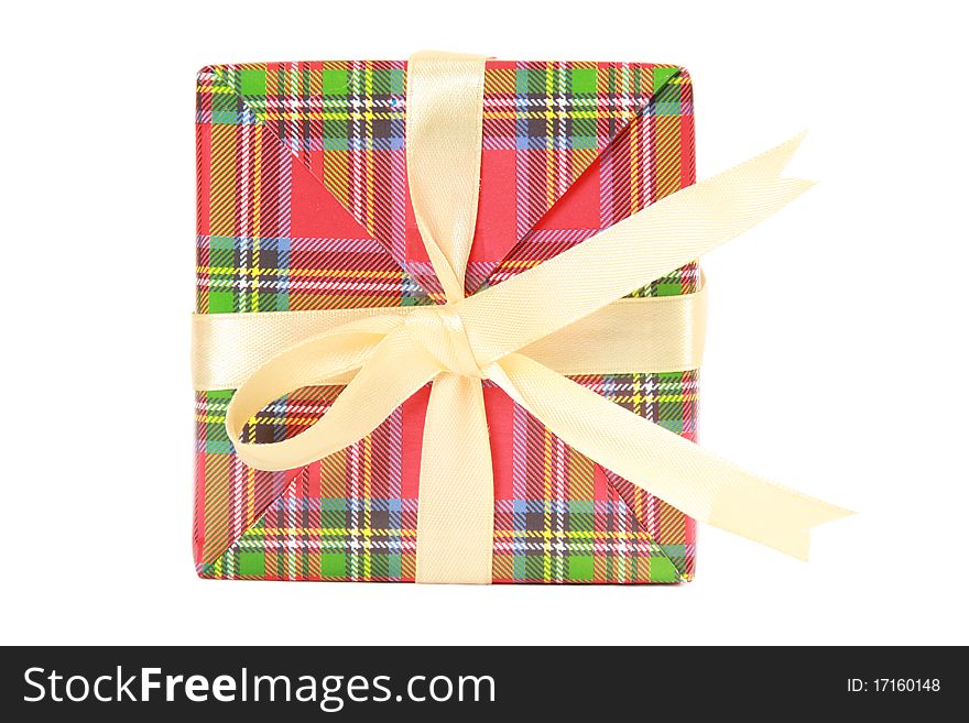 Christmas gift box with bow isolated on white background