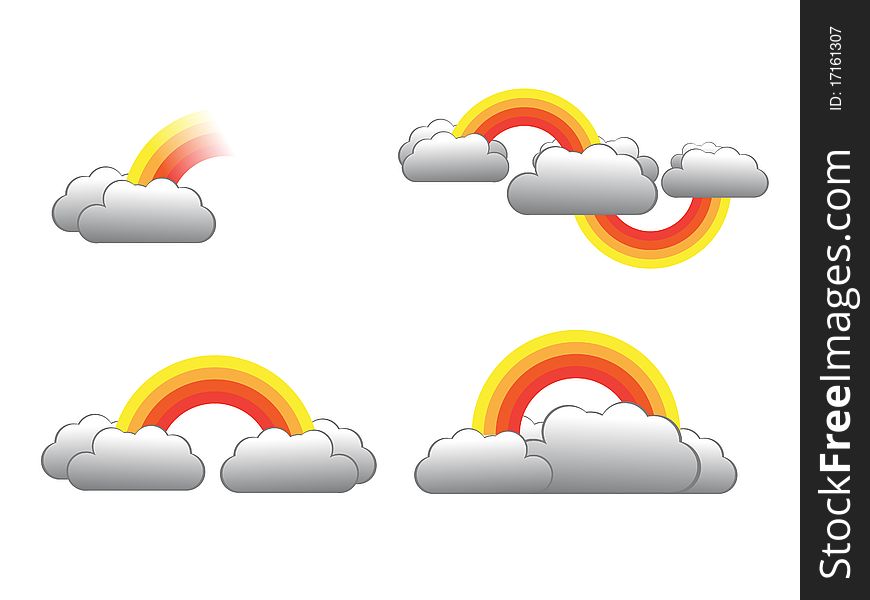 Clouds with four color rainbow vector