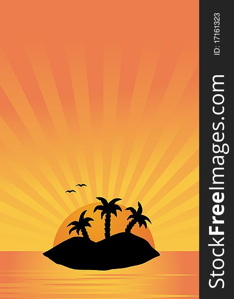 Silhouette of island with palms in sunset. Silhouette of island with palms in sunset