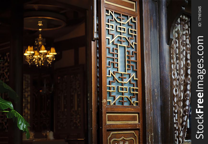Chinese traditional door with carved patterns