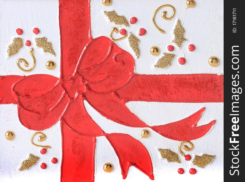 Hand painted red bow Christmas decoration. Hand painted red bow Christmas decoration.