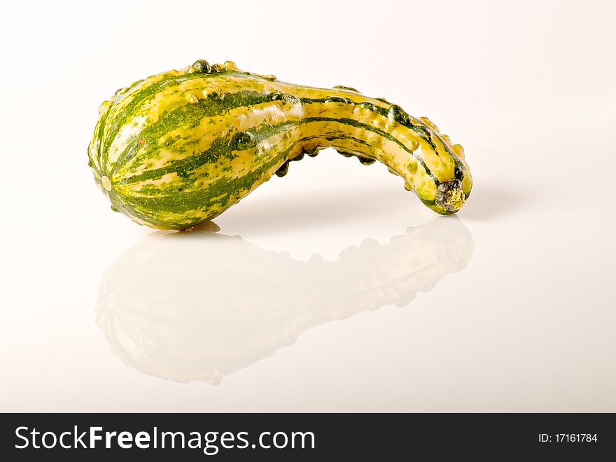 Green & Yellow Gourd on white background with reflection. Green & Yellow Gourd on white background with reflection