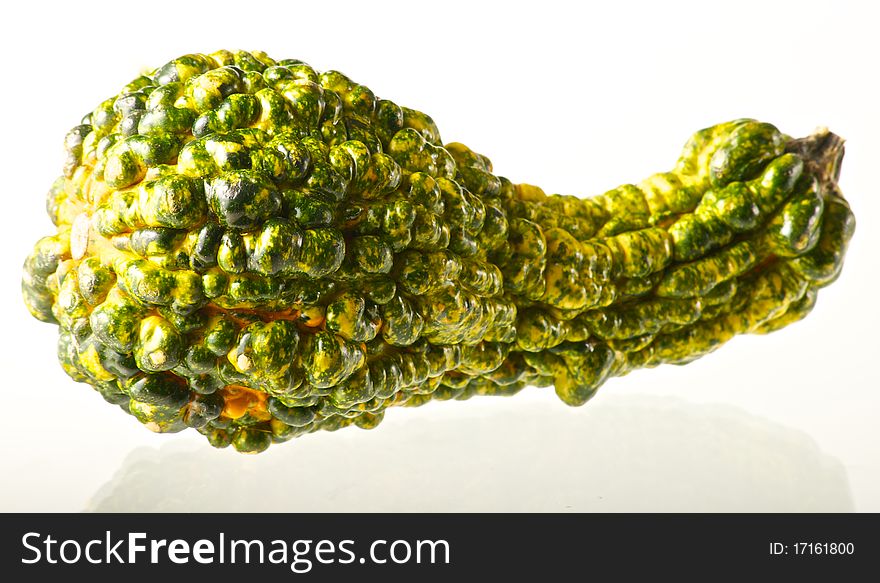 Green & Yellow Gourd on white background with reflection. Green & Yellow Gourd on white background with reflection