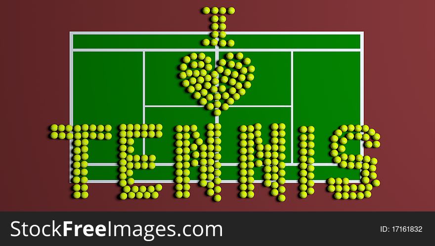 Digitally rendered scene with tennis balls and court. Digitally rendered scene with tennis balls and court.