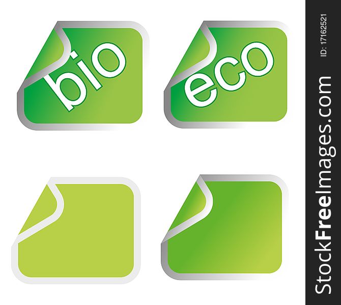 Set of green eco stickers isolated on white background