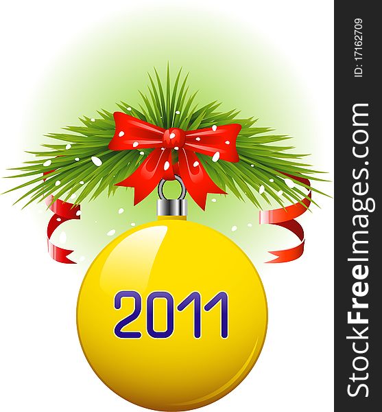 Yellow Christmas ball 2011. Vector over white. EPS 8