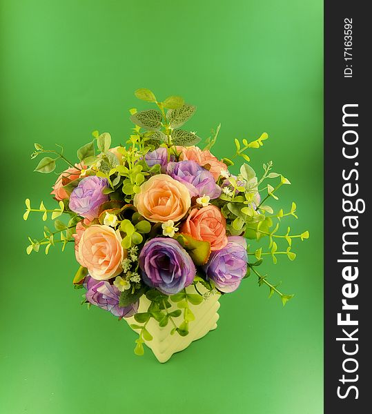 Mixed color roses, Artificial flowers in pots. Mixed color roses, Artificial flowers in pots