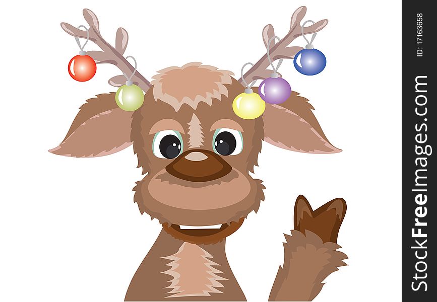 Funny deer with toys on the horns